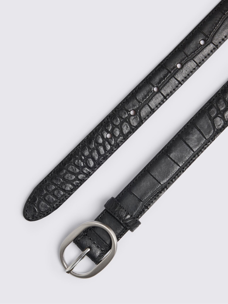 MOSS Black Italian Leather Croc Belt - Image 2 of 2