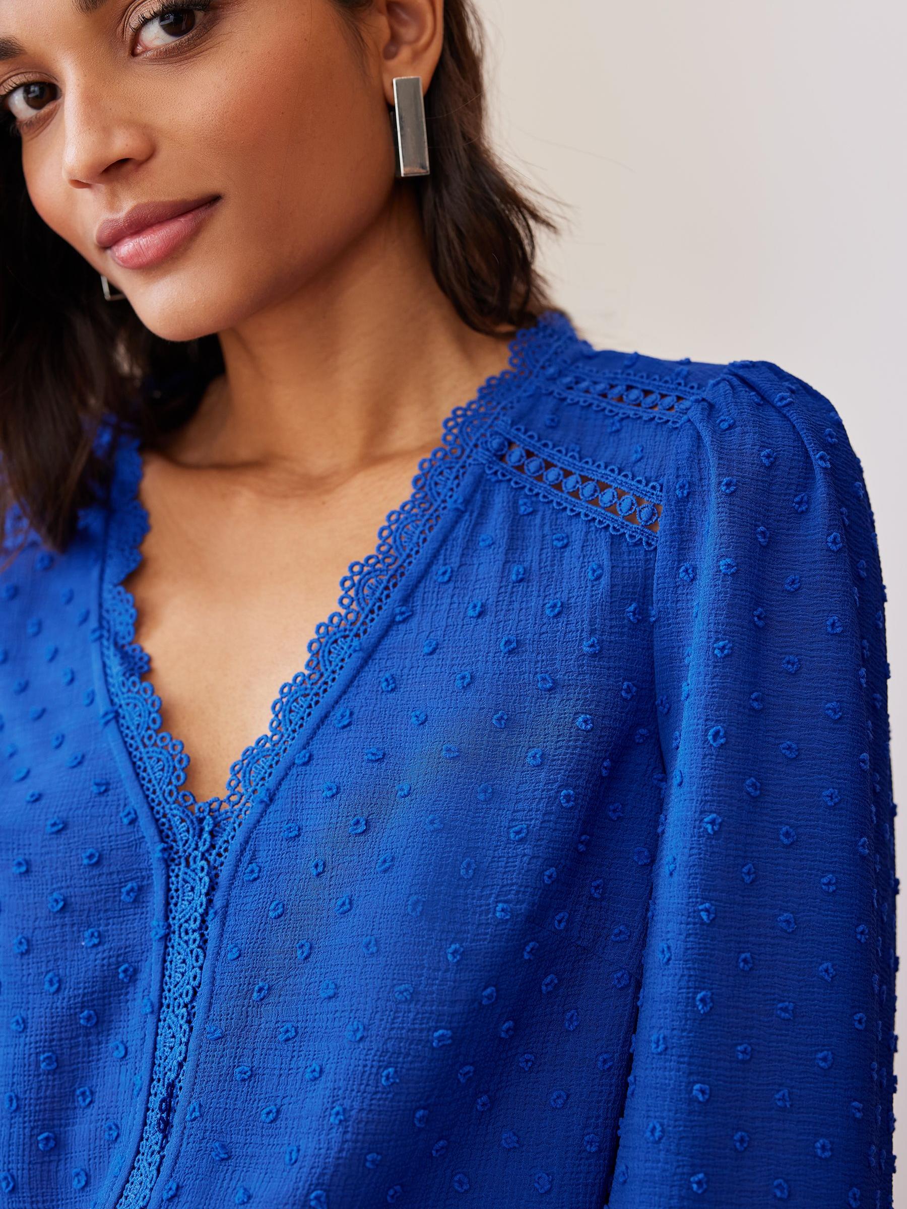 Buy Love & Roses Cobalt Blue V Neck Lace Long Sleeve Lace
