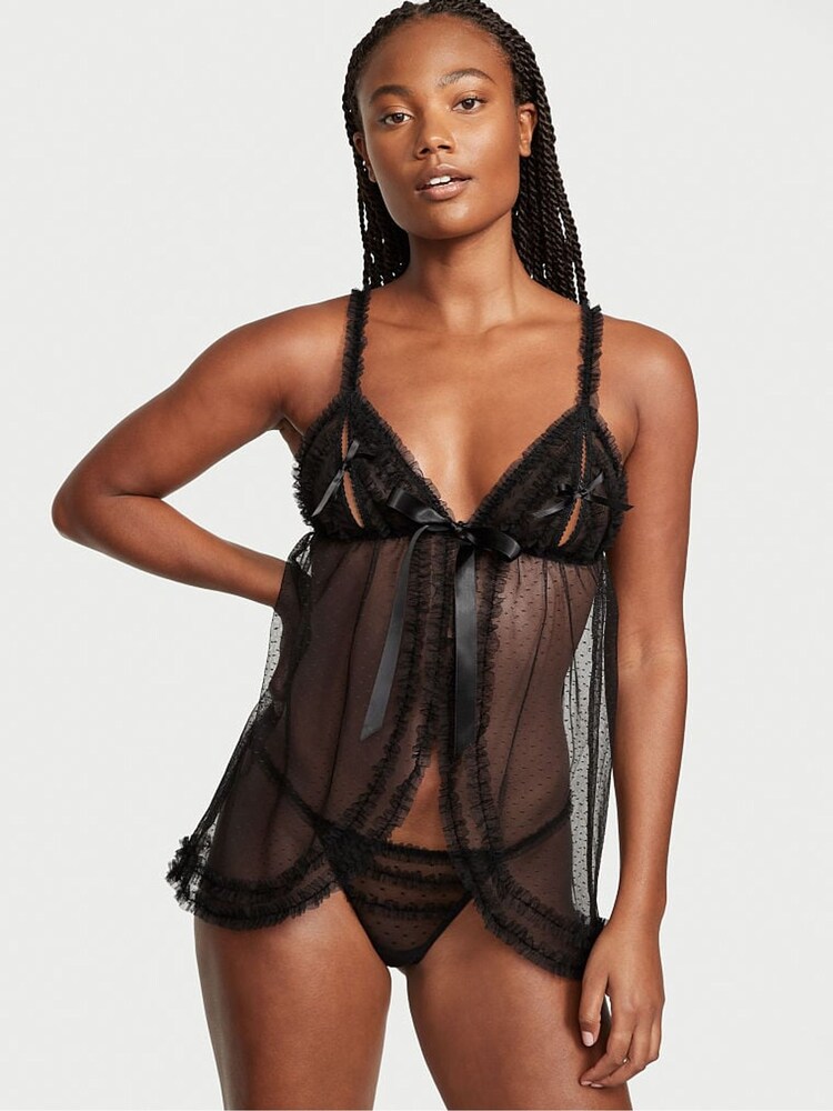 Victoria's Secret Black Ruffle Peekaboo Babydoll - Image 1 of 3