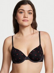 Victoria's Secret Black Strawberry Print Lightly Lined TShirt Demi Bra - Image 1 of 3