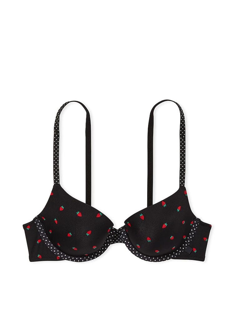 Victoria's Secret Black Strawberry Print Lightly Lined TShirt Demi Bra - Image 3 of 3
