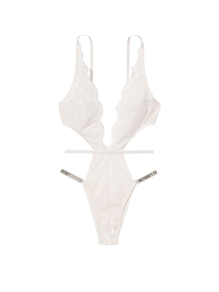 Victoria's Secret Coconut White Shine Strap Lace Crotchless Bodysuit - Image 3 of 3