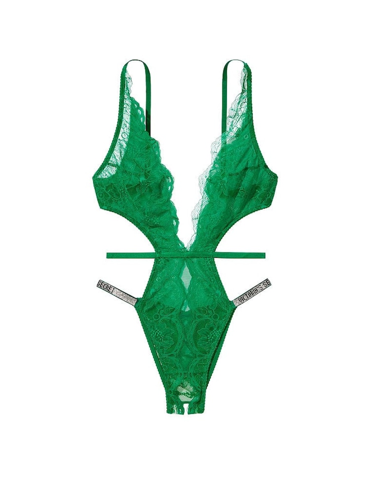 Victoria's Secret Verdant Green Shine Strap Lace Crotchless Bodysuit - Image 3 of 3 Victoria's Secret Verdant Green Shine Strap Lace Crotchless Bodysuit - Image 3 of 3