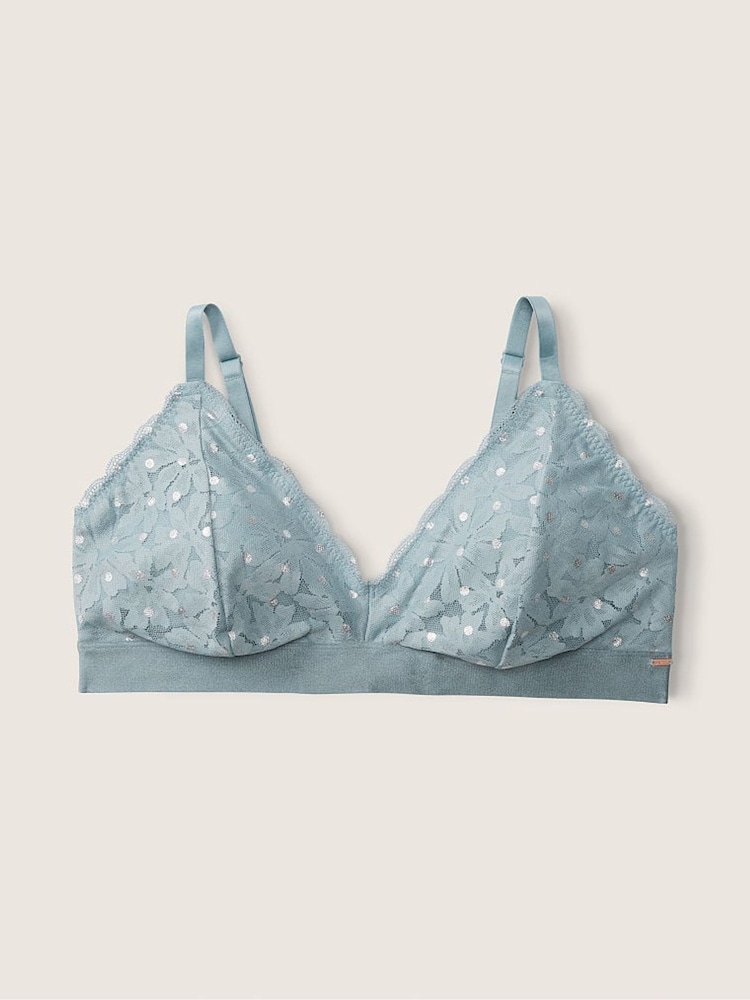 Victoria's Secret PINK Chalk Blue Dots Fuller Cup Lace Unlined Triangle Bralette - Image 4 of 4 Victoria's Secret PINK Chalk Blue Dots Fuller Cup Lace Unlined Triangle Bralette - Image 4 of 4