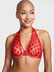 Victoria's Secret Red Heart Embroidered Halterneck Balcony Bra - Image 1 of 2