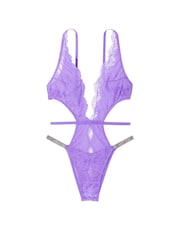 Victoria's Secret Luscious Lavender Purple Shine Strap Lace Crotchless Bodysuit - Image 4 of 4