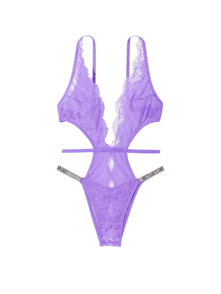 Victoria's Secret Luscious Lavender Purple Shine Strap Lace Crotchless Bodysuit - Image 4 of 4