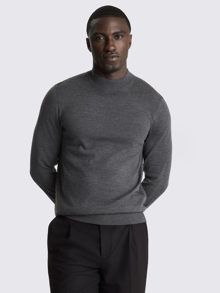 MOSS Grey Merino-Blend Mock-Neck Jumper - Image 1 of 3