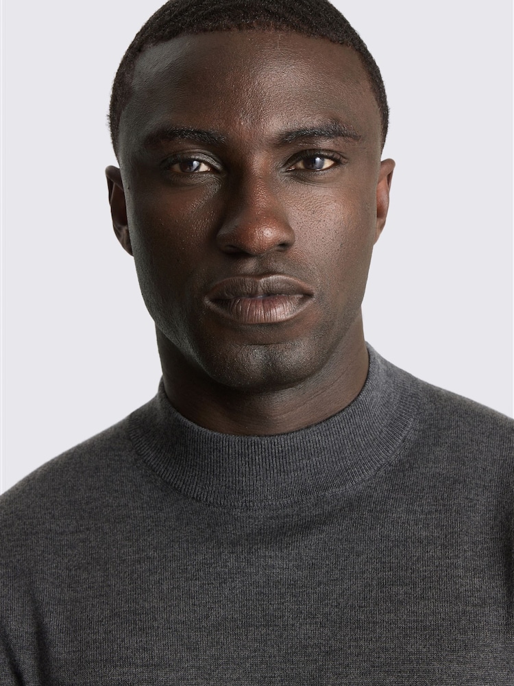 MOSS Grey Merino-Blend Mock-Neck Jumper - Image 3 of 3