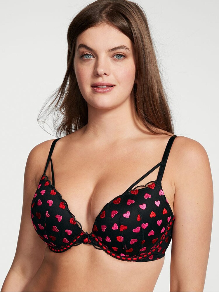 Victoria's Secret Black Multi Heart Embroidered Push Up Bra - Image 1 of 1