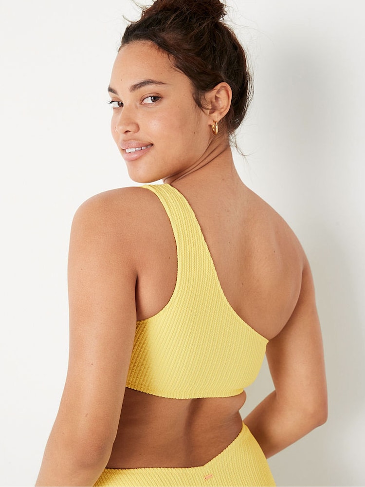 Victoria's Secret PINK Yellow Crinkle One Shoulder Bikini Top - Image 2 of 5 Victoria's Secret PINK Yellow Crinkle One Shoulder Bikini Top - Image 2 of 5