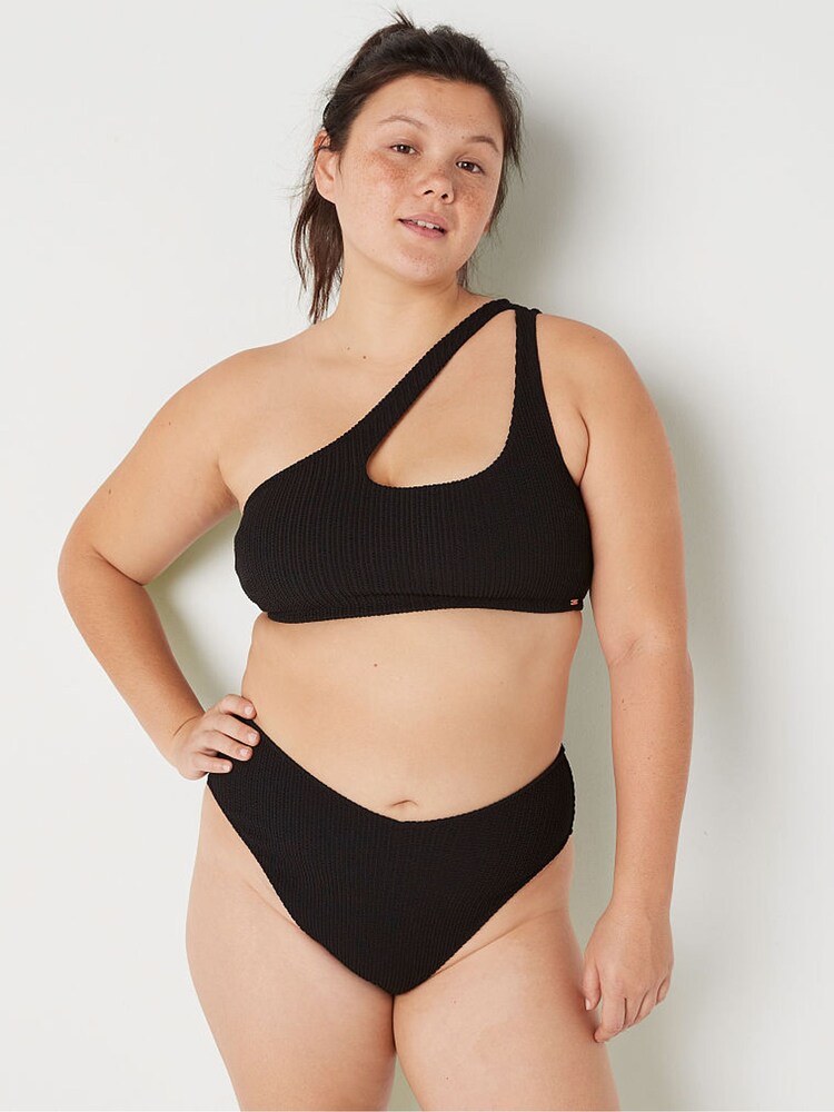 Victoria's Secret PINK Black Crinkle One Shoulder Bikini Top - Image 1 of 5 Victoria's Secret PINK Black Crinkle One Shoulder Bikini Top - Image 1 of 5