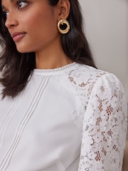 Love & Roses Ivory Tie Back Long Sleeve Lace Blouse - Image 3 of 4