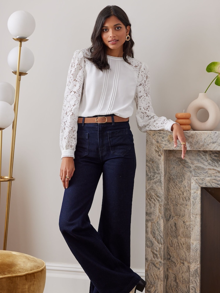 Love & Roses Ivory Tie Back Long Sleeve Lace Blouse - Image 4 of 4