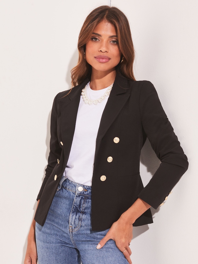 Lipsy Black Military Tailored Button Blazer - Image 1 of 4 Lipsy Black Military Tailored Button Blazer - Image 1 of 4