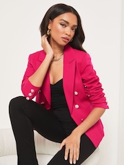 Lipsy Hot Pink Military Tailored Button Blazer - Image 3 of 4