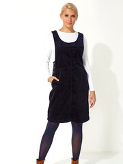Roman Blue Button Corduroy Pinafore Dress - Image 1 of 3