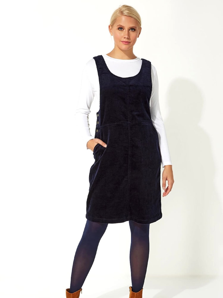 Roman Blue Button Corduroy Pinafore Dress - Image 1 of 3