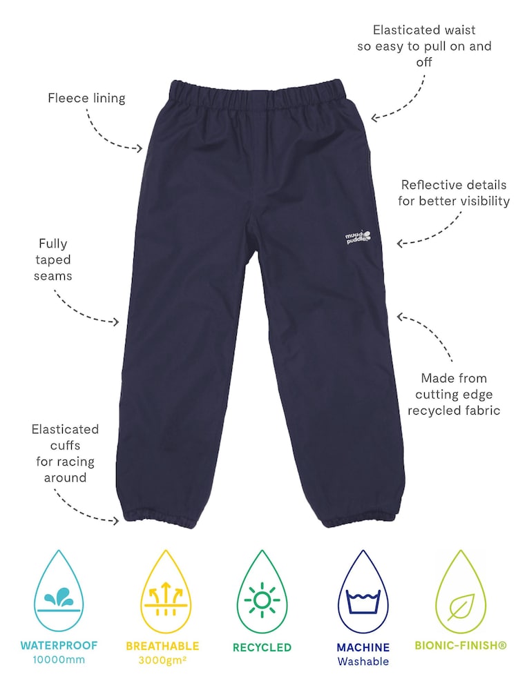 Muddy Puddles Blue Muddy Puddles Waterproof EcoSplash Trousers - Image 3 of 3 Muddy Puddles Blue Muddy Puddles Waterproof EcoSplash Trousers - Image 3 of 3