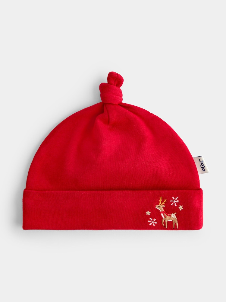JoJo Maman Bébé Red Reindeer 2-Pack Hat & Bib Set - Image 2 of 7 JoJo Maman Bébé Red Reindeer 2-Pack Hat & Bib Set - Image 2 of 7