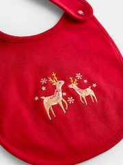 JoJo Maman Bébé Red Reindeer 2-Pack Hat & Bib Set - Image 6 of 7