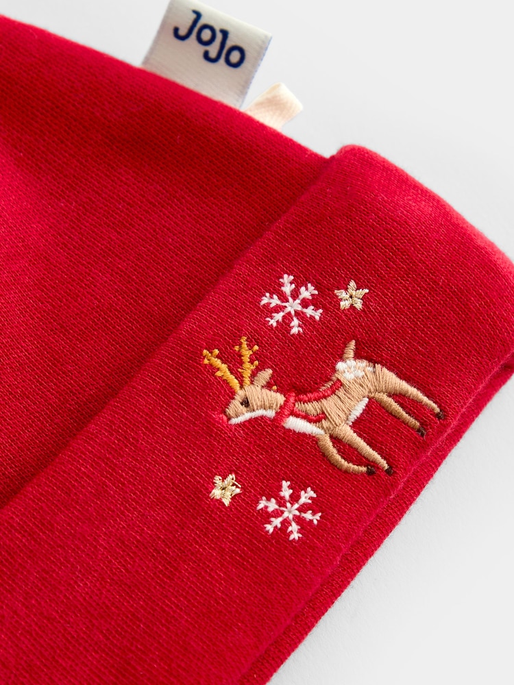 JoJo Maman Bébé Red Reindeer 2-Pack Hat & Bib Set - Image 7 of 7 JoJo Maman Bébé Red Reindeer 2-Pack Hat & Bib Set - Image 7 of 7