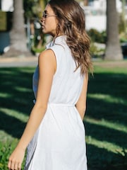 Lipsy White Broderie Sleeveless Tie Waist Mini Holiday Shop Shirt Dress - Image 2 of 4