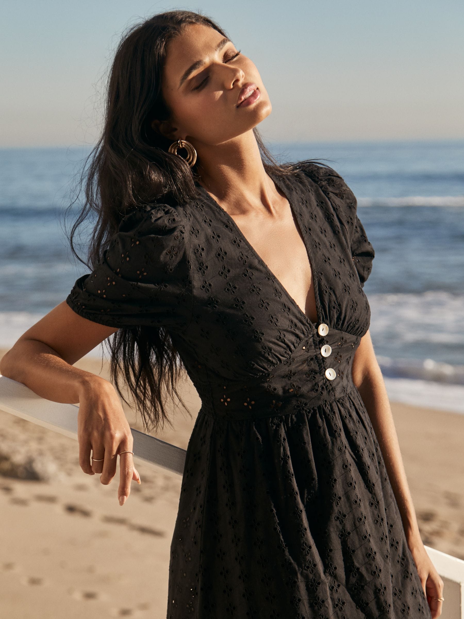 Buy Lipsy Black Broderie V Neck Puff Sleeve Midi Summer