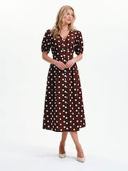 Finery Brown Polka Dot Addison Cotton Midi Dress - Image 1 of 5