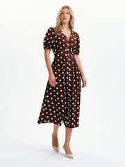 Finery Brown Polka Dot Addison Cotton Midi Dress - Image 5 of 5