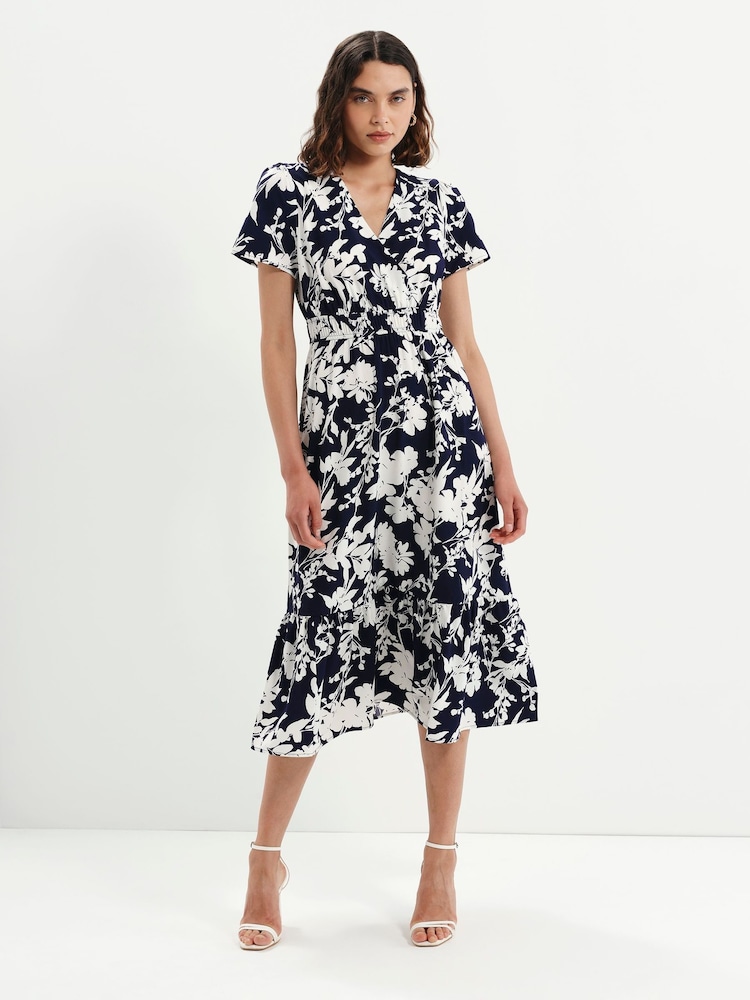 Finery Blue Deena Wrap Midi Dress - Image 1 of 5 Finery Blue Deena Wrap Midi Dress - Image 1 of 5