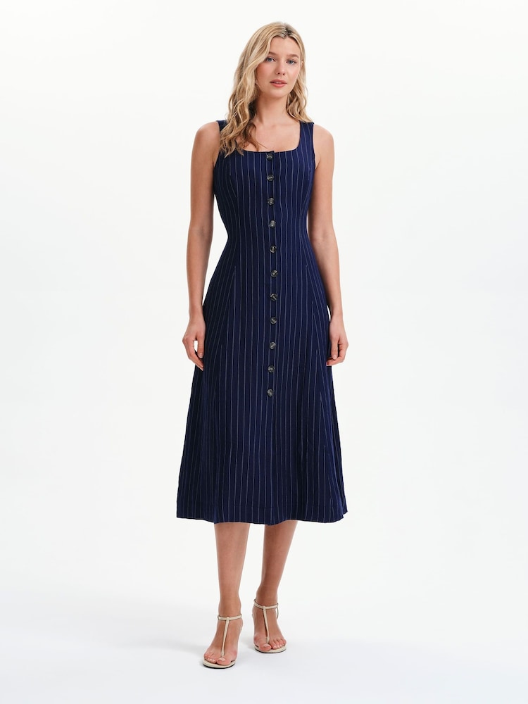 Finery Blue Jillian Stripe Buttonthrough Dress - Image 1 of 5