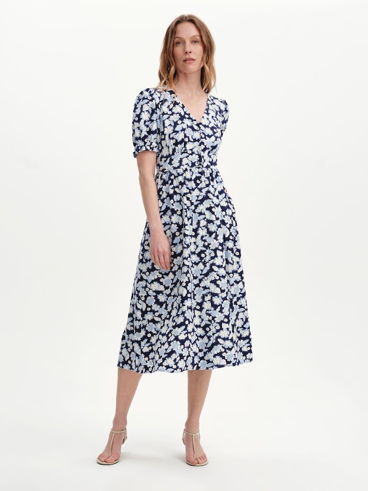 Finery Blue Samantha Button Through Midi Dress - Image 1 of 5 Finery Blue Samantha Button Through Midi Dress - Image 1 of 5