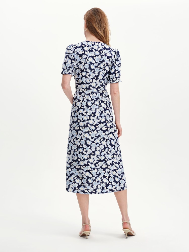 Finery Blue Samantha Button Through Midi Dress - Image 2 of 5 Finery Blue Samantha Button Through Midi Dress - Image 2 of 5