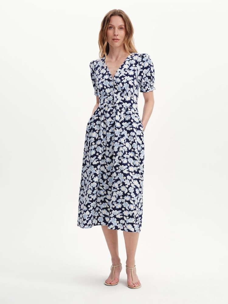 Finery Blue Samantha Button Through Midi Dress - Image 5 of 5 Finery Blue Samantha Button Through Midi Dress - Image 5 of 5