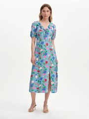 Finery Blue Zeffira Frill Neck Midi Dress - Image 1 of 5
