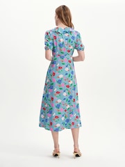 Finery Blue Zeffira Frill Neck Midi Dress - Image 2 of 5