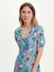 Finery Blue Zeffira Frill Neck Midi Dress - Image 3 of 5