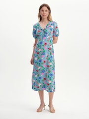 Finery Blue Zeffira Frill Neck Midi Dress - Image 4 of 5