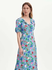 Finery Blue Zeffira Frill Neck Midi Dress - Image 5 of 5