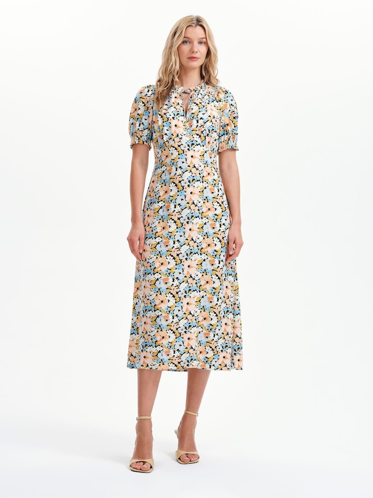 Finery Orange Trish Tie Neck Midi Dress - Image 5 of 5 Finery Orange Trish Tie Neck Midi Dress - Image 5 of 5