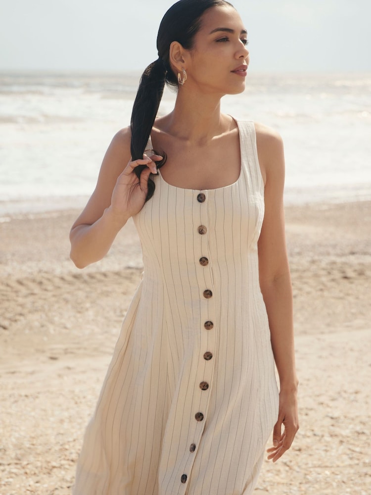 Finery Natural Jillian Stripe Buttonthrough Dress - Image 1 of 5 Finery Natural Jillian Stripe Buttonthrough Dress - Image 1 of 5