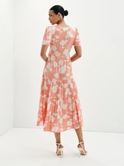 Finery Orange Teresa Floral Print Tiered Midi Dress - Image 2 of 5