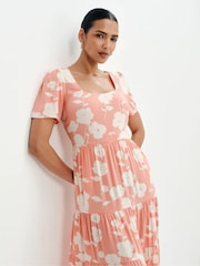 Finery Orange Teresa Floral Print Tiered Midi Dress - Image 4 of 5