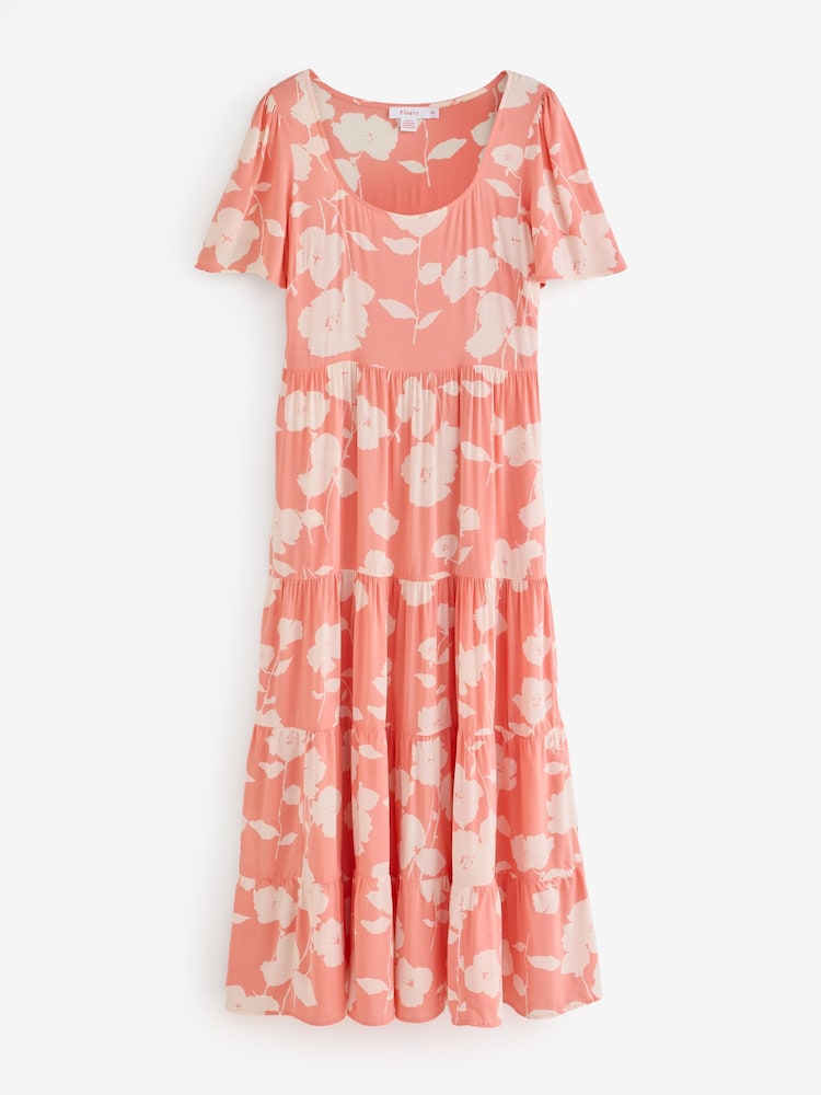 Finery Orange Teresa Floral Print Tiered Midi Dress - Image 5 of 5 Finery Orange Teresa Floral Print Tiered Midi Dress - Image 5 of 5