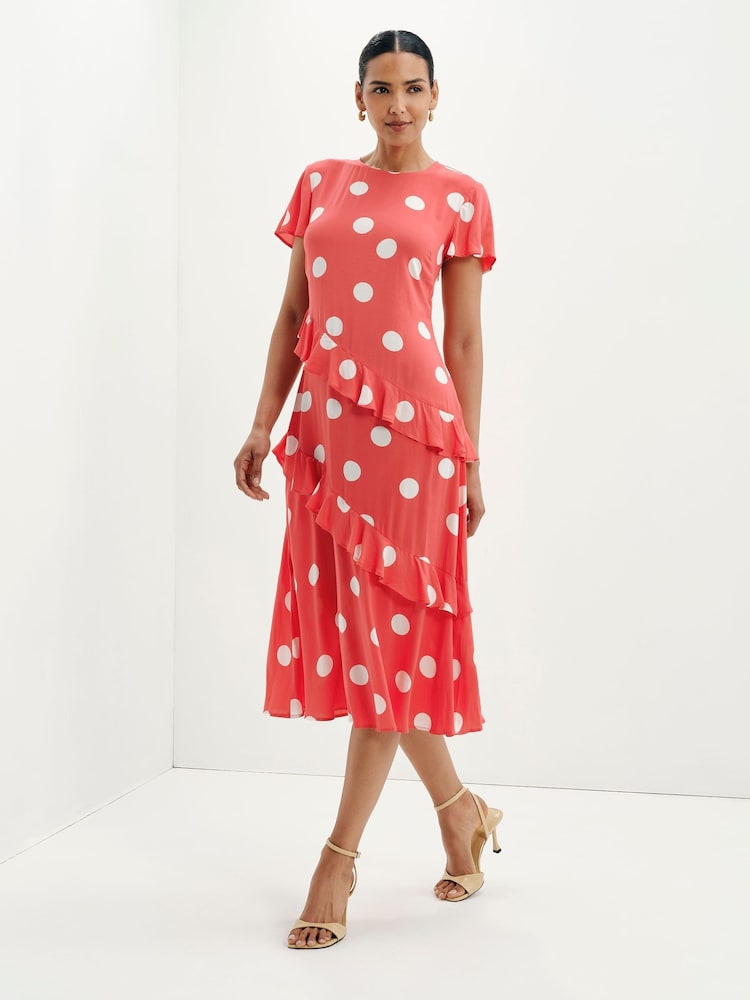 Roșu - Finery Sierra Asymmetric Ruffle Midi Dress - Imaginea 1 din 5 Roșu - Finery Sierra Asymmetric Ruffle Midi Dress - Imaginea 1 din 5