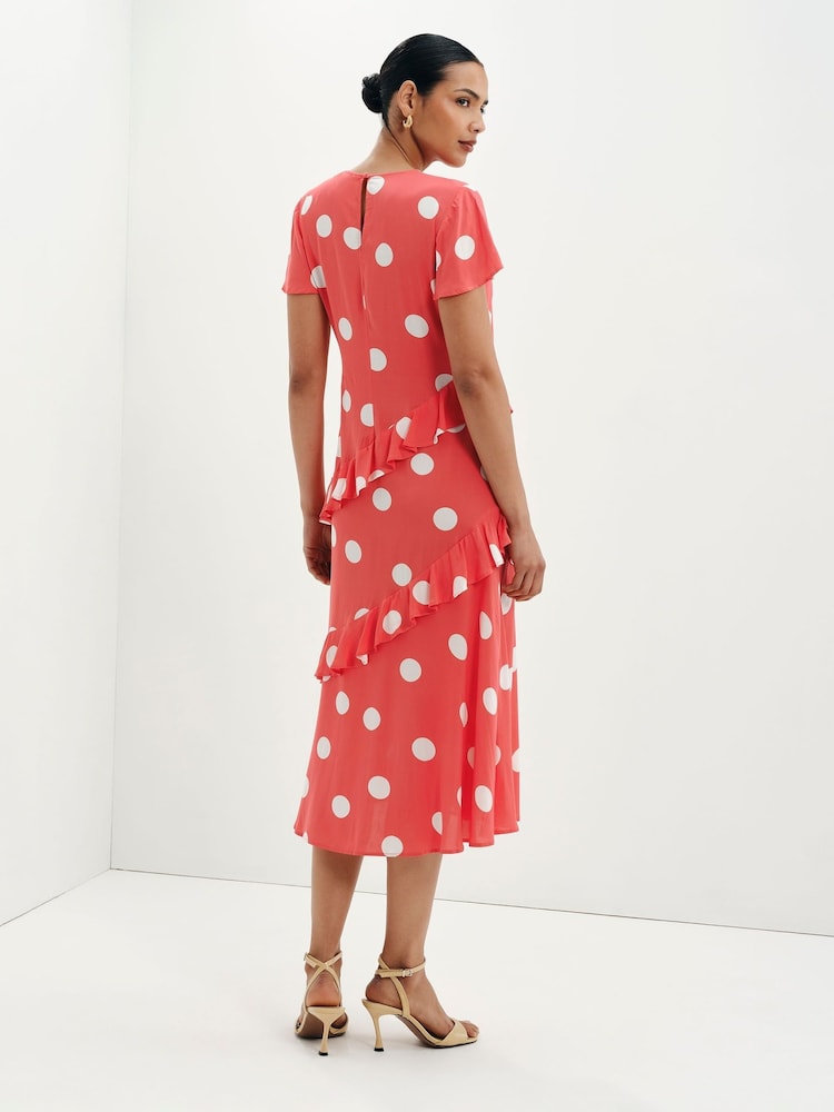 Roșu - Finery Sierra Asymmetric Ruffle Midi Dress - Imaginea 2 din 5 Roșu - Finery Sierra Asymmetric Ruffle Midi Dress - Imaginea 2 din 5
