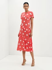 Roșu - Finery Sierra Asymmetric Ruffle Midi Dress - Imaginea 3 din 5
