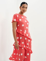 Roșu - Finery Sierra Asymmetric Ruffle Midi Dress - Imaginea 4 din 5