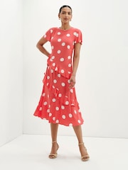 Roșu - Finery Sierra Asymmetric Ruffle Midi Dress - Imaginea 5 din 5